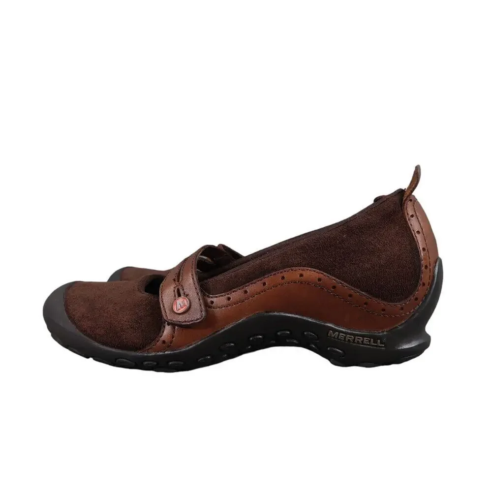 Merrell Shoes Women 7 Mary Jane Wedge Leather Plaza Bandeau Casual Comfort Brown